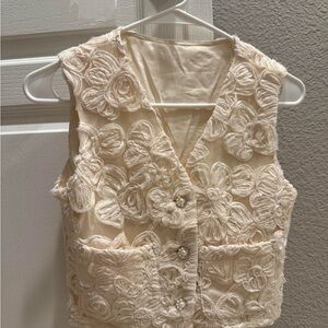 Cream, textured vest with pearl embellished buttons, XS